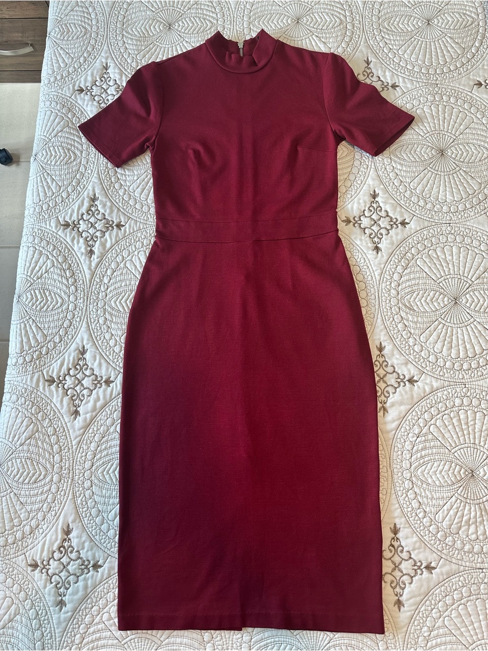 Express Wine Mock Neck Midi Sheath Dress